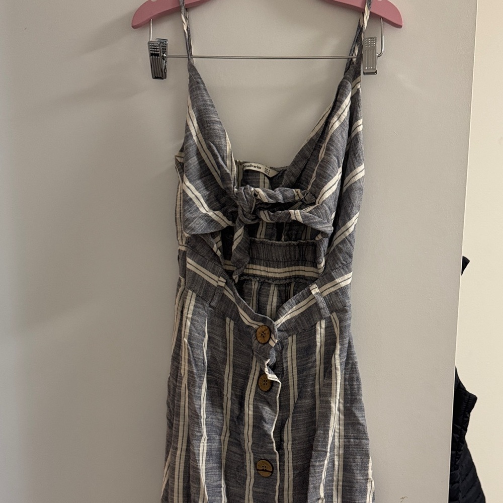 Stradivarius Gray Striped Midi Dress